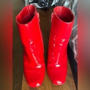 Bamboo Red Faux Leather Ankle Boots, Sz 7